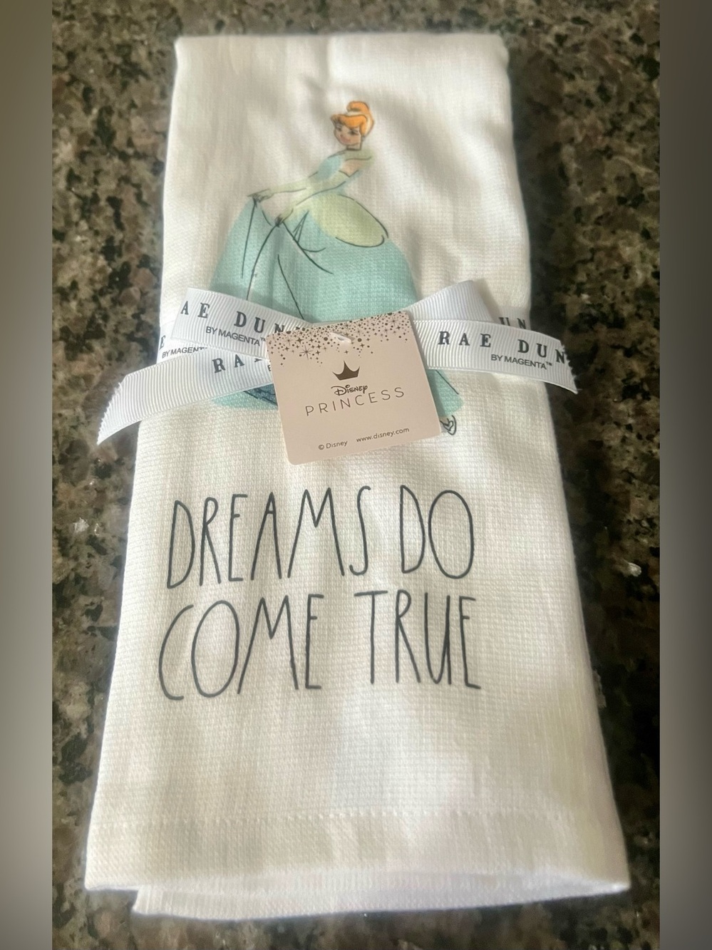 Disney Princess 'Dreams Do Come True' Tea Towel - White/Turquoise